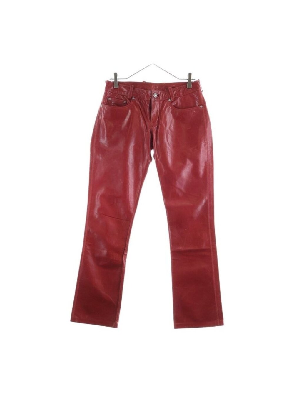 Chrome Hearts Lthr Pants Leather Cross Ball Button Long